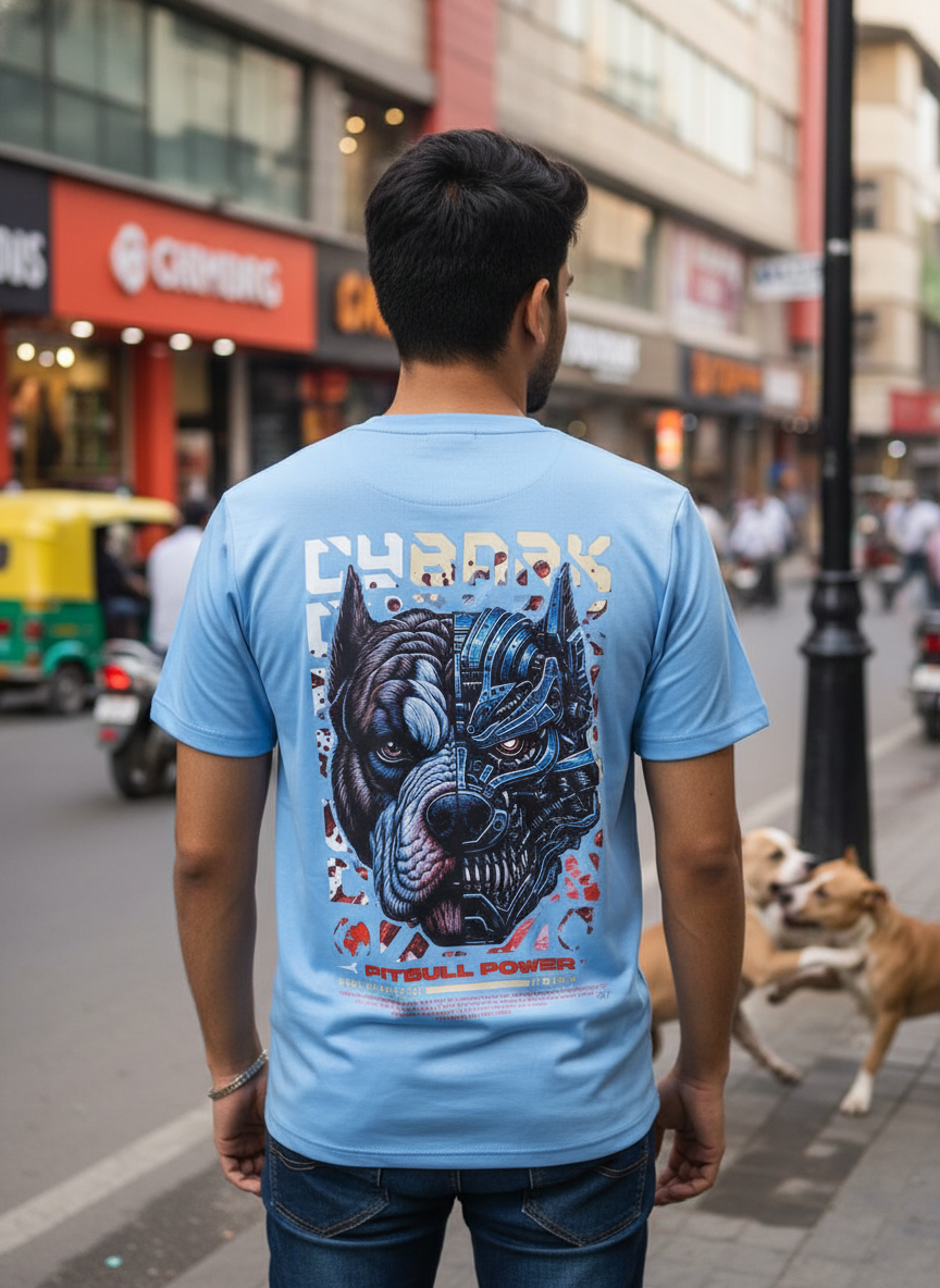 Cyber Pitbull Power Tee – Futuristic Dog Graphic Streetwear