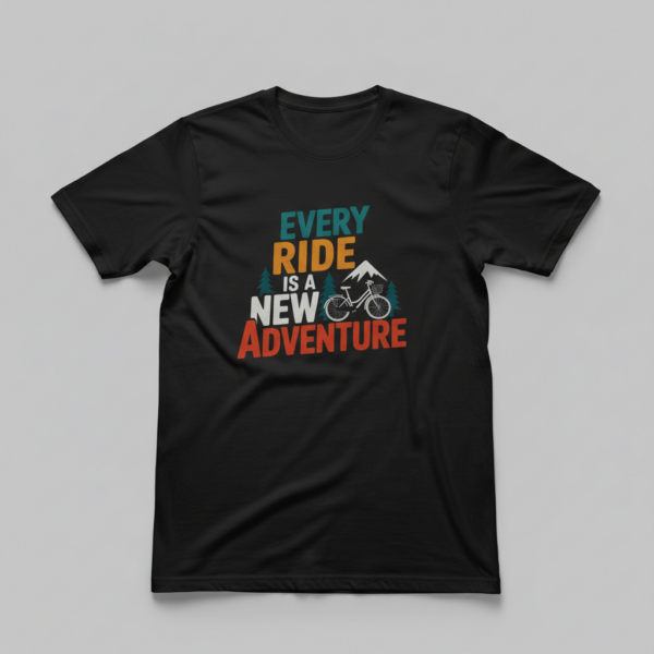 Every Ride Is a New Adventure bicycle graphic black t-shirt