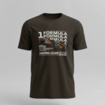 Formula racing car graphic printed on grey motorsport streetwear t-shirt for men