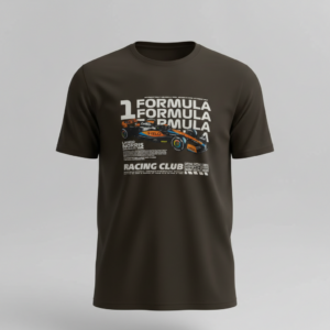 Formula racing car graphic printed on grey motorsport streetwear t-shirt for men
