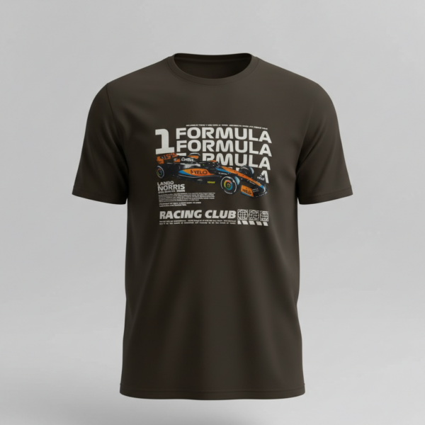 Formula racing car graphic printed on grey motorsport streetwear t-shirt for men