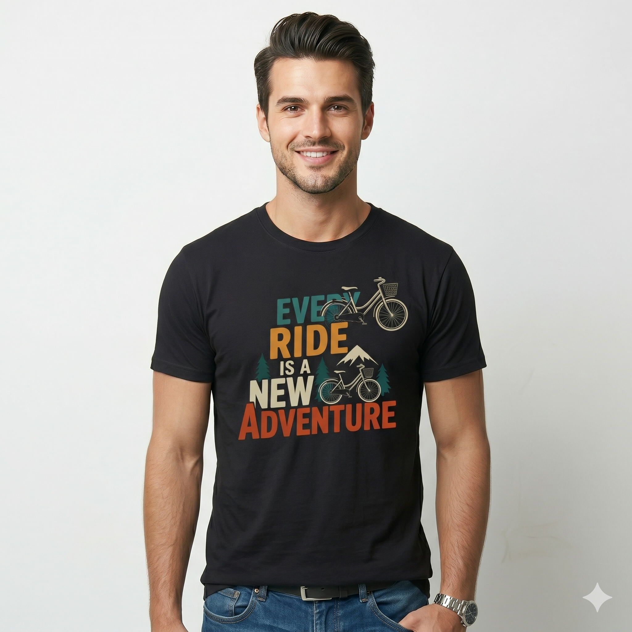 Gemini_Generated_Image_7spb617spb617spb Every Ride Is a New Adventure Bicycle T-Shirt | Adventure Cycling Graphic Tee - Image 1
