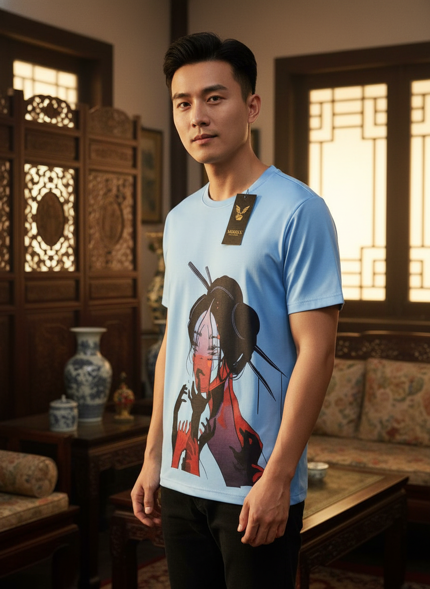 chinese lady final 2 Mystic Geisha Shadow Art Tee - Image 1