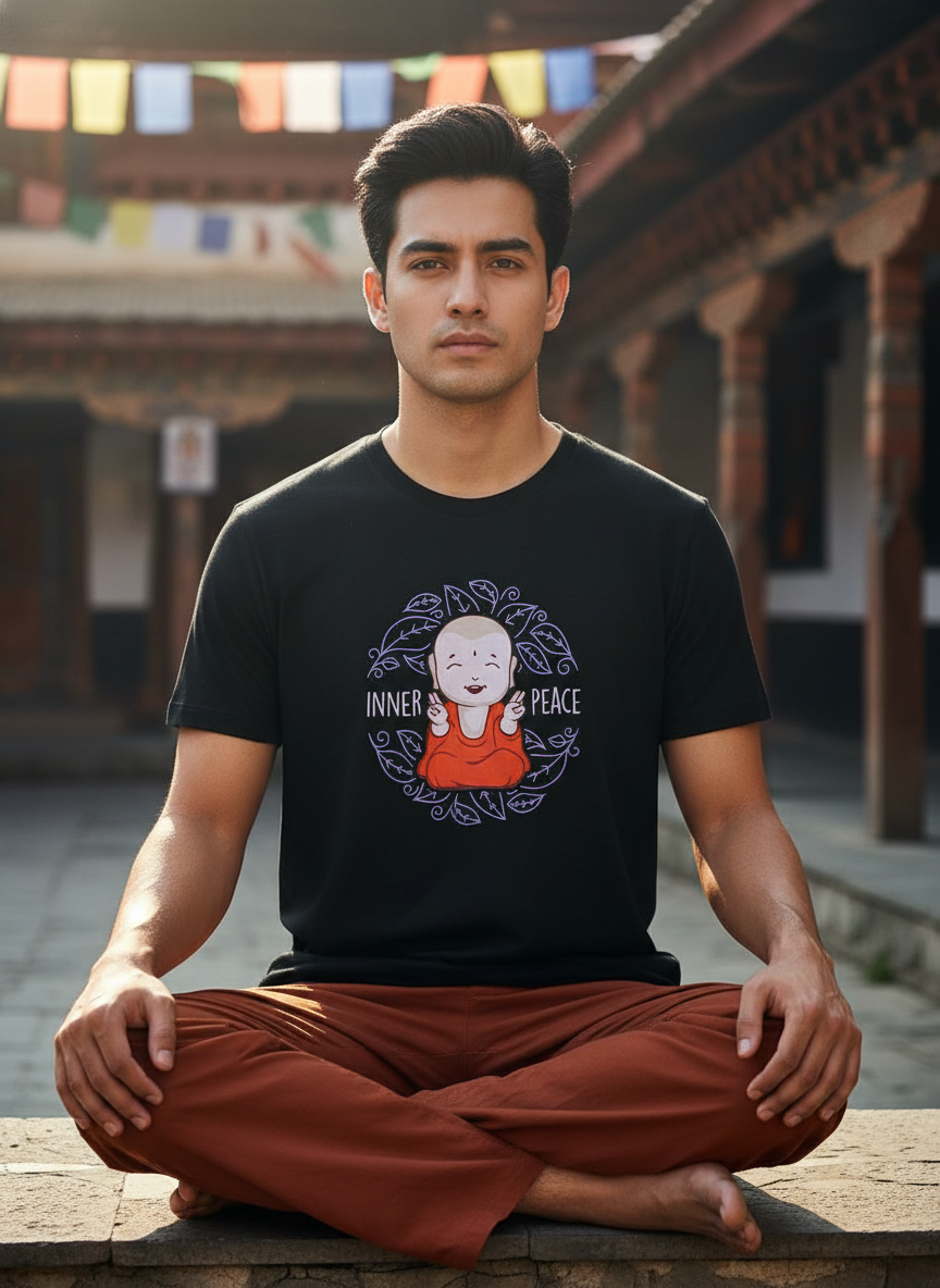 inner peace final Little Monk Peace Graphic Tee - Image 1